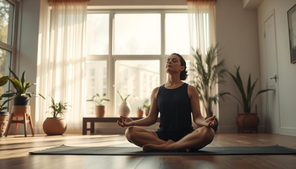 Persona haciendo ejercicios de meditación