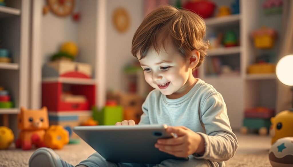 Niño autista comunicándose con tableta