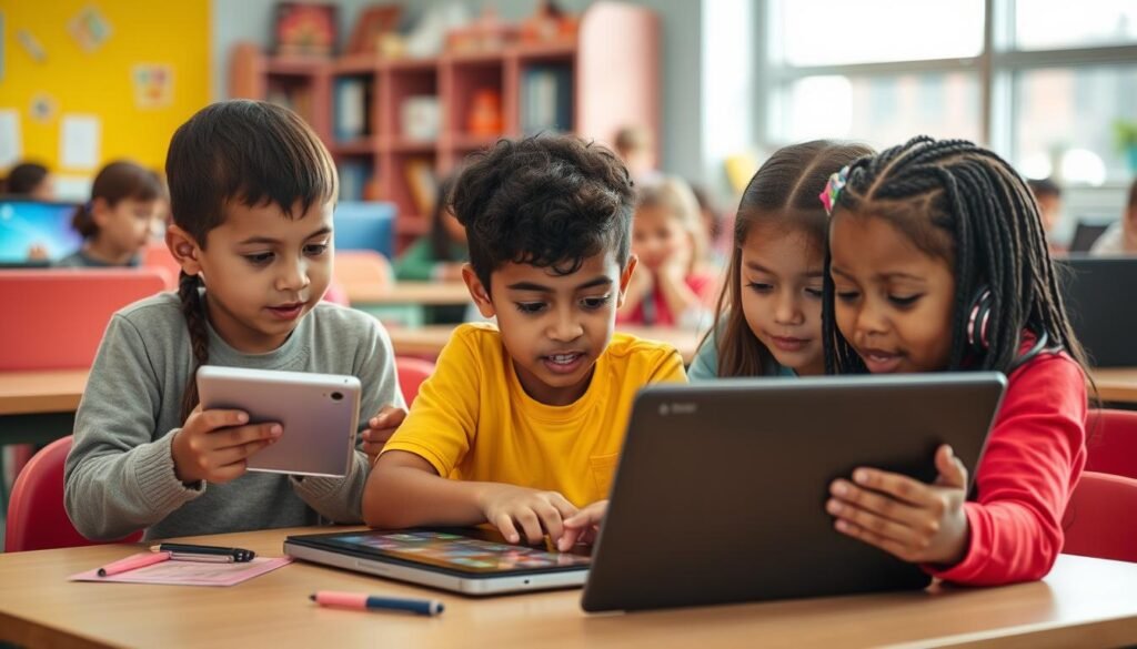 Niños usando tecnología para aprender