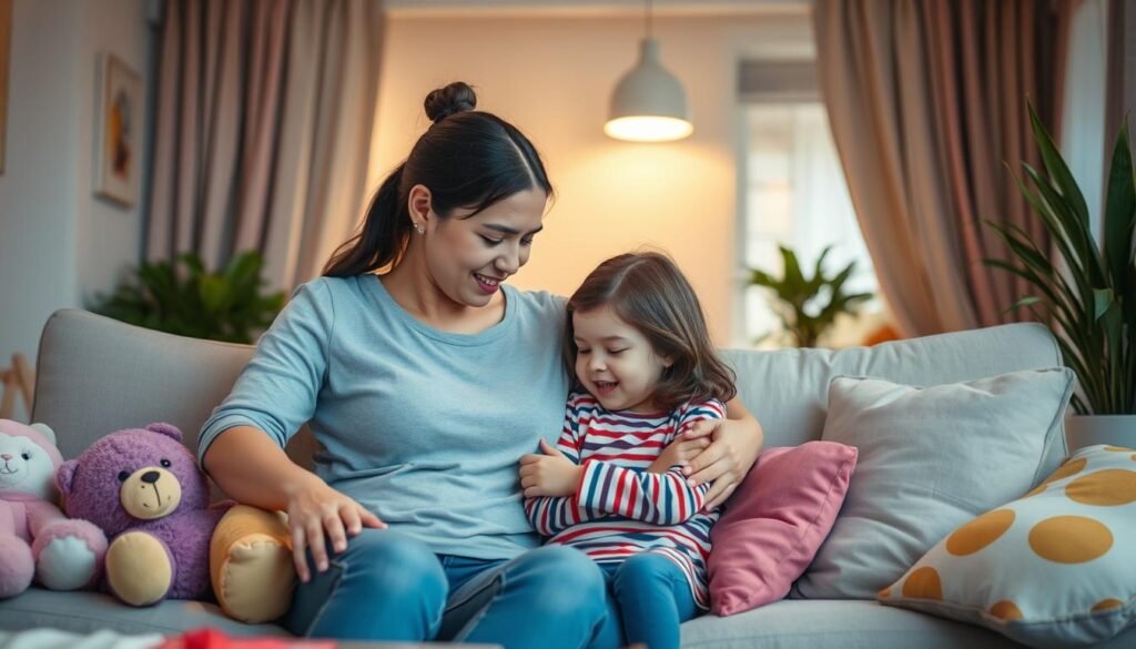 Padres ayudando a niño con el estrés