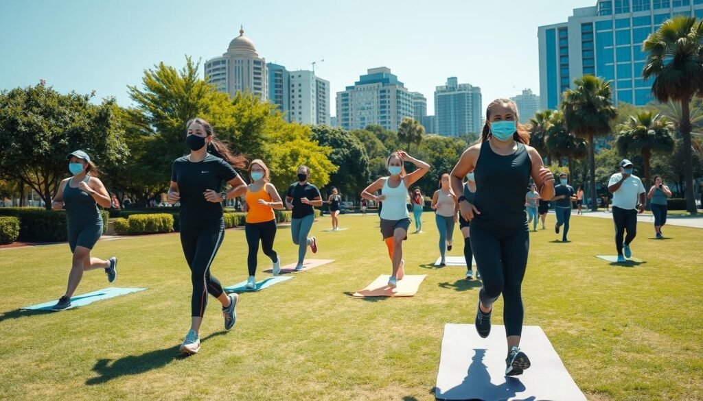 Personas haciendo ejercicio al aire libre