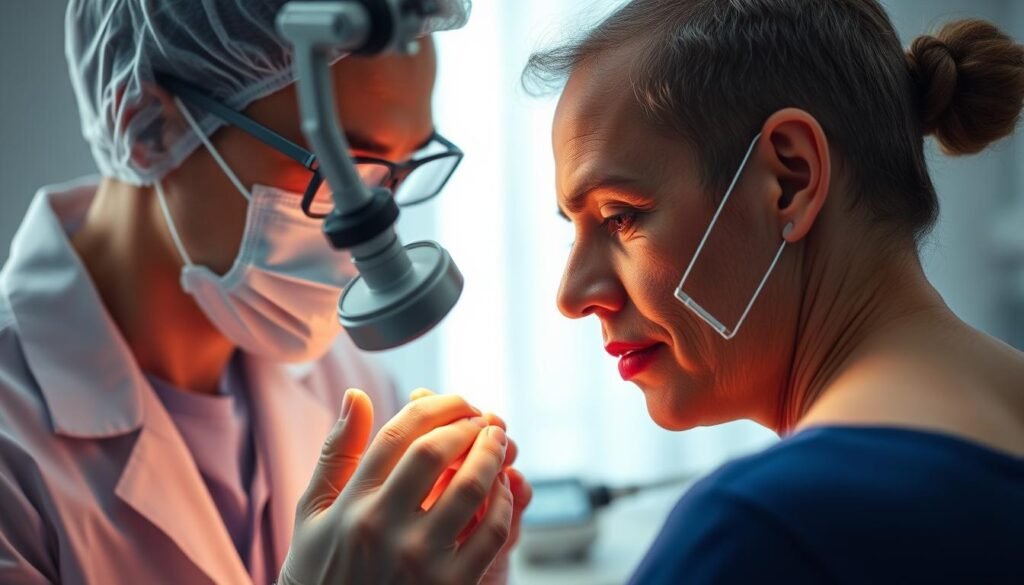 dermatólogo examinando un lunar