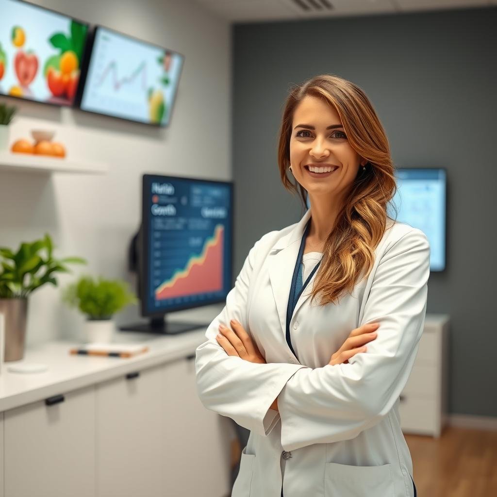 Dra. Martínez en su clínica de nutrición que duplicó pacientes implementando estrategias digitales