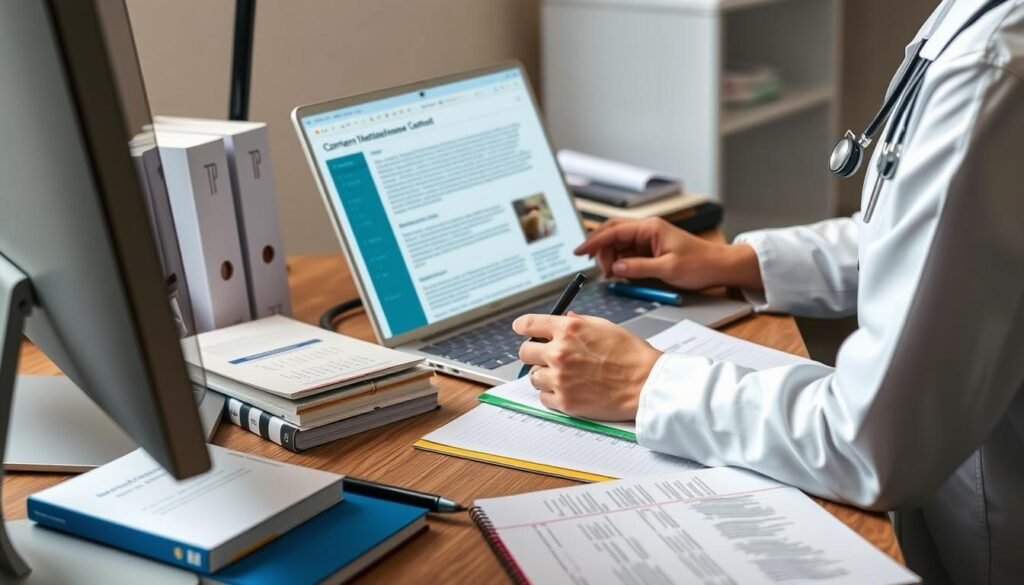 Profesional de la salud creando contenido educativo para su blog y redes sociales